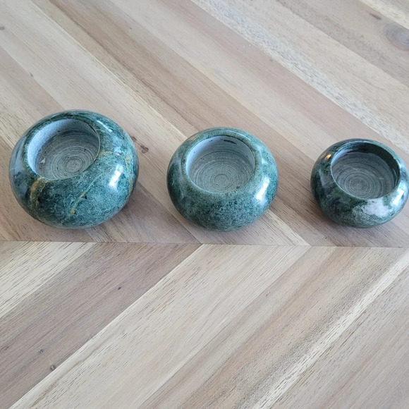 MCM Vintage Stone Green Marble Tealight Candle Holders  - Romantic Retro - Picture 3 of 4